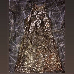 Gold Sequin Backless Formal Dress